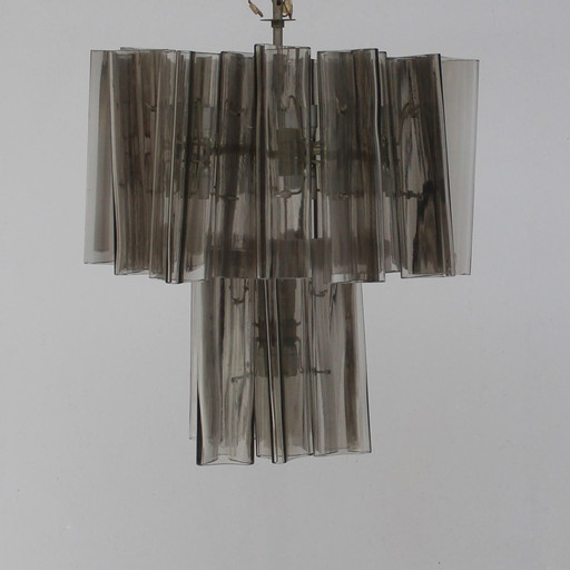 Vintage Italiaanse plafondlamp in gerookt Murano glas