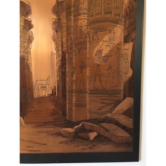 Image 1 of Vintage metalen plaatgravure van de tempel van Isis door El Shami, Egypte 1970
