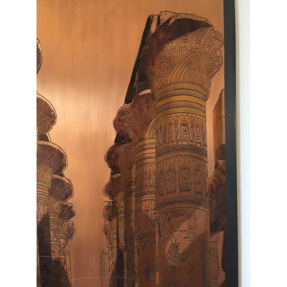 Image 1 of Vintage metalen plaatgravure van de tempel van Isis door El Shami, Egypte 1970