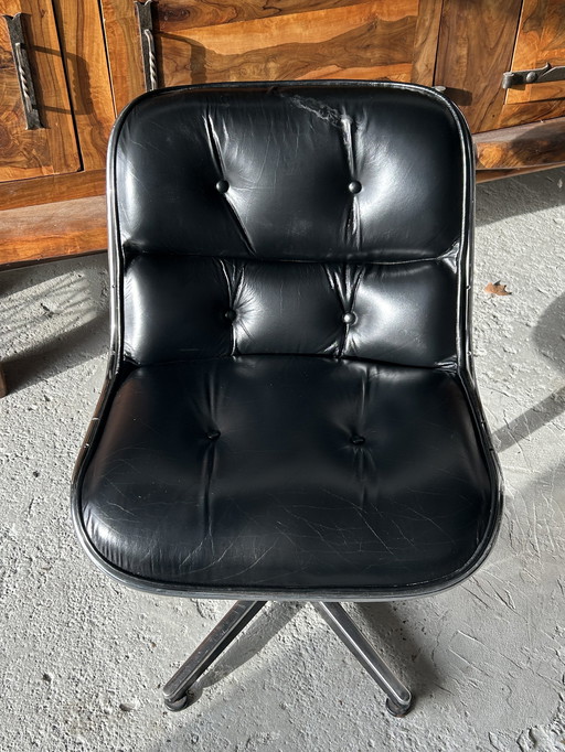 Pollock Knoll fauteuil Zwart Leer 1980 Editie