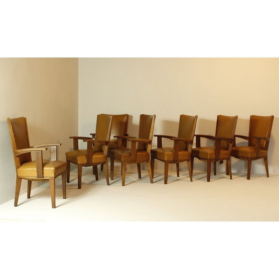 Image 1 of Set van 7 vintage eiken stoelen door Hendrik Wouda, 1920