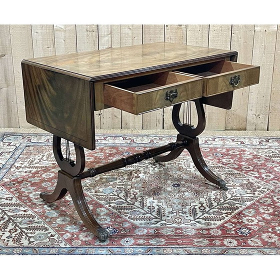 Image 1 of Vintage mahonie plat bureau met planken, 1950