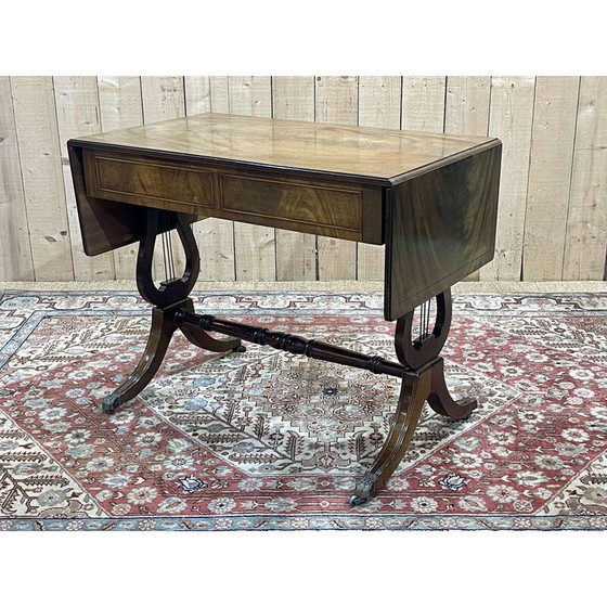 Image 1 of Vintage mahonie plat bureau met planken, 1950