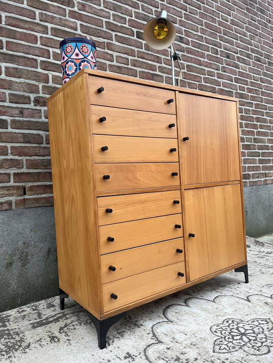 Image 1 of Vintage Berken Highboard Met 8 Laden 