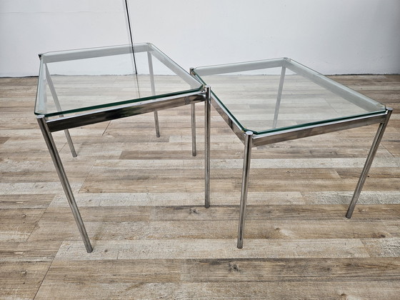 Image 1 of Mid Century salontafels van staal en helder glas