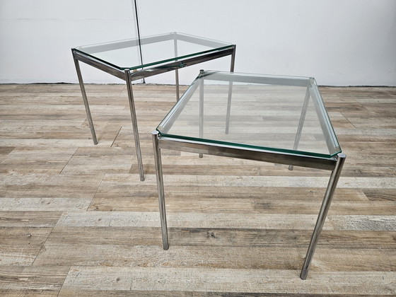 Image 1 of Mid Century salontafels van staal en helder glas