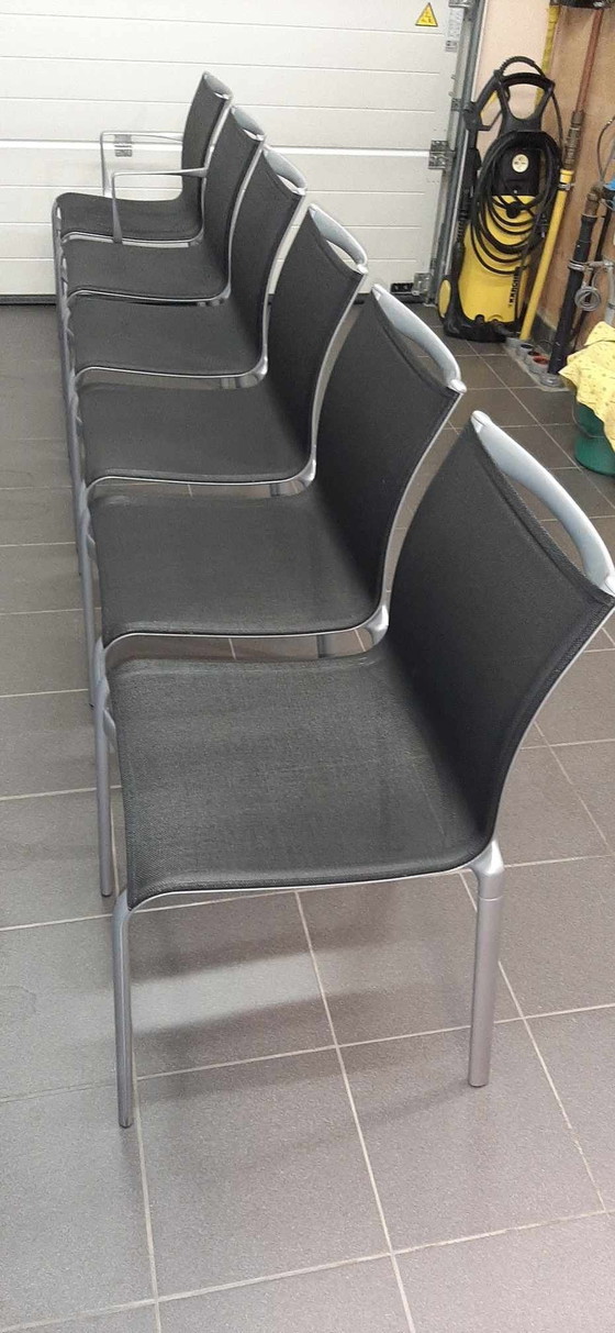 Image 1 of Set Of 6 Vintage Aluminum And Netwave Chairs Alias By Alberto Meda, Italy