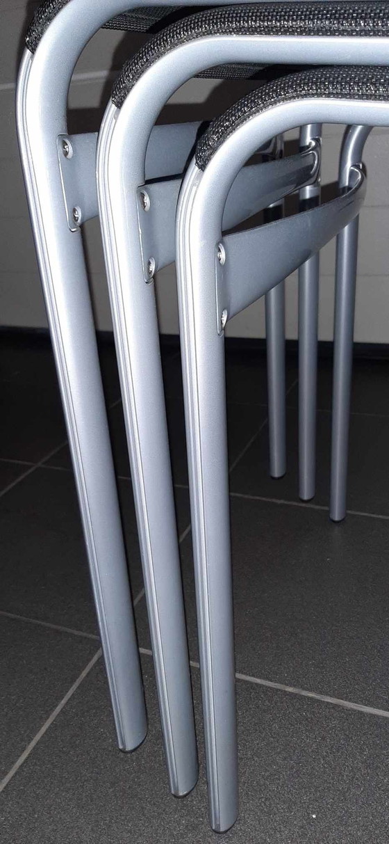 Image 1 of Set Of 6 Vintage Aluminum And Netwave Chairs Alias By Alberto Meda, Italy