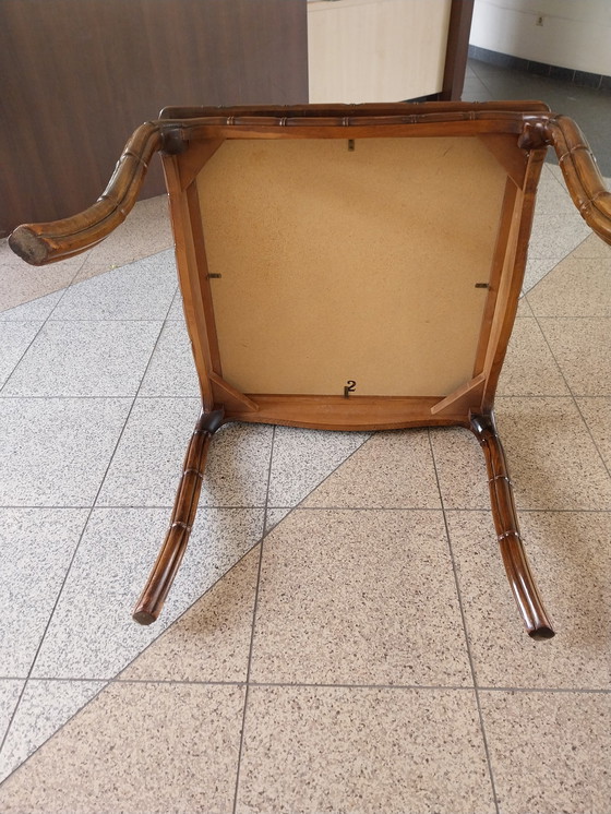 Image 1 of Giorgetti Stijl speeltafel met groen lederen bovenblad 85 x 85cm 