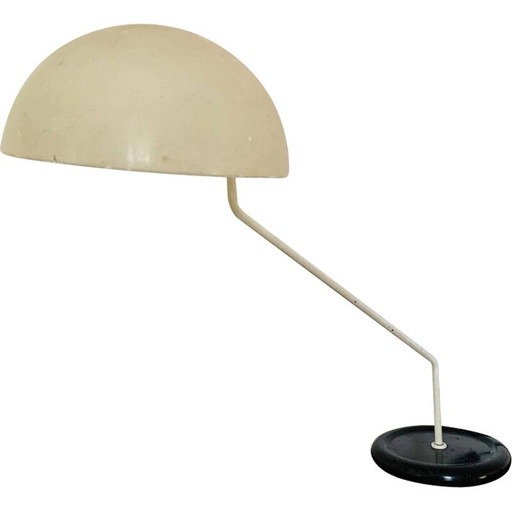 Vintage Space Age bureaulamp in chroomstaal en zwart gietijzer van Harvey Guzzini, 1970