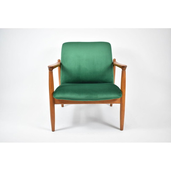 Image 1 of Vintage gepolijste fauteuil GFM64 fles groen fluweel 1960