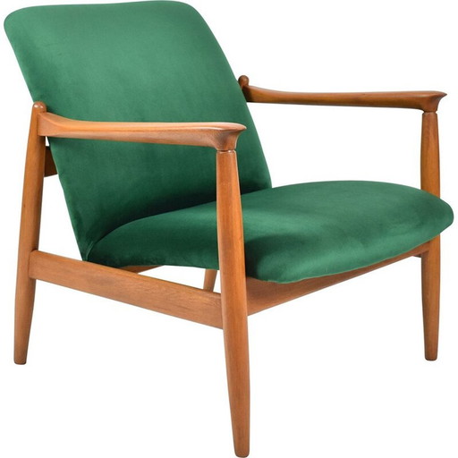 Vintage gepolijste fauteuil GFM64 fles groen fluweel 1960