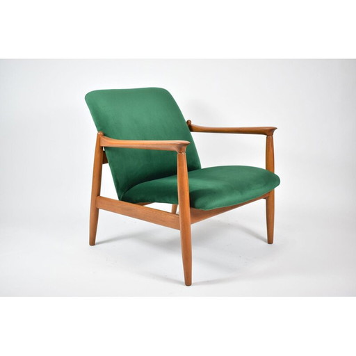 Vintage gepolijste fauteuil GFM64 fles groen fluweel 1960