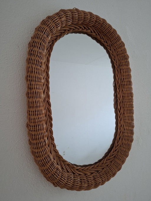 Vintage ovaal rotan riet spiegel