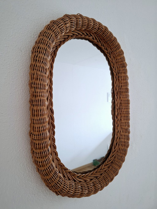 Vintage ovaal rotan riet spiegel