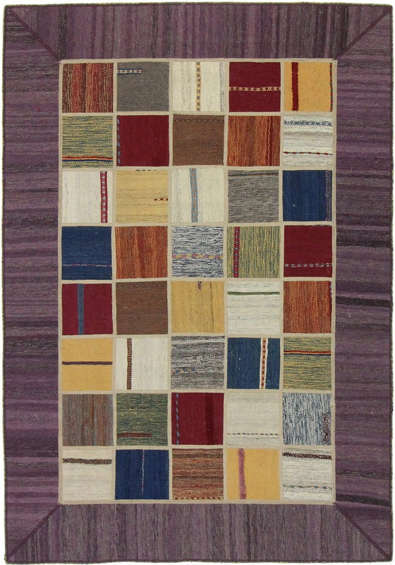 Image 1 of Origineel handgeknoopt Perzisch tapijt Kelim Patchwork Design 202 X 141 Cm Topconditie