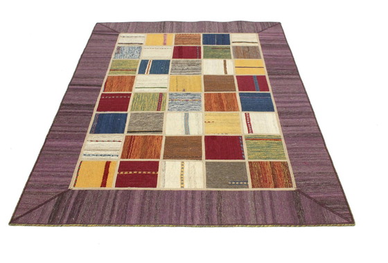 Image 1 of Origineel handgeknoopt Perzisch tapijt Kelim Patchwork Design 202 X 141 Cm Topconditie