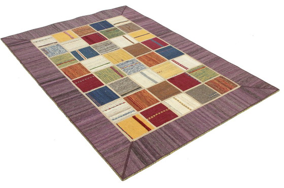 Image 1 of Origineel handgeknoopt Perzisch tapijt Kelim Patchwork Design 202 X 141 Cm Topconditie