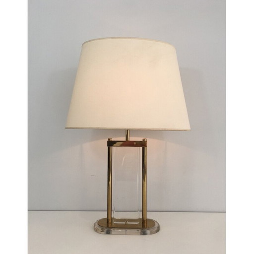Tafellamp van verguld messing en plexiglas, 1970
