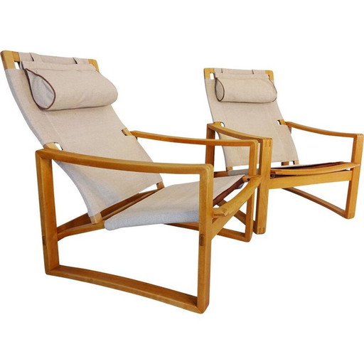 Paar Deense Mid Century "Safari" lounge stoelen van Børge Jensen & Sønner