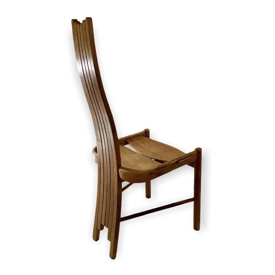 Image 1 of Set van 4 vintage gebogen massief eikenhouten stoelen, 1970