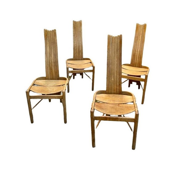 Image 1 of Set van 4 vintage gebogen massief eikenhouten stoelen, 1970