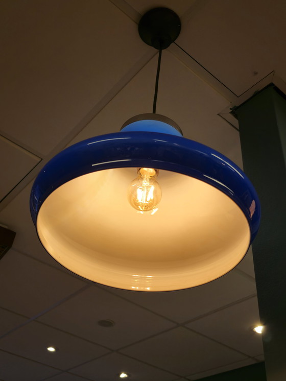 Image 1 of Vintage Blauwe Hanglamp Plafondlamp Kunststof 