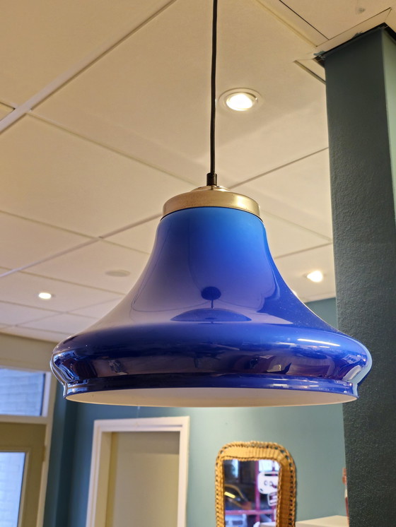 Image 1 of Vintage Blauwe Hanglamp Plafondlamp Kunststof 