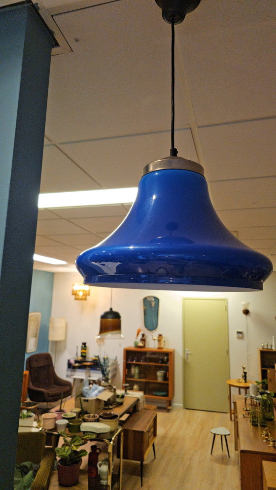 Image 1 of Vintage Blauwe Hanglamp Plafondlamp Kunststof 