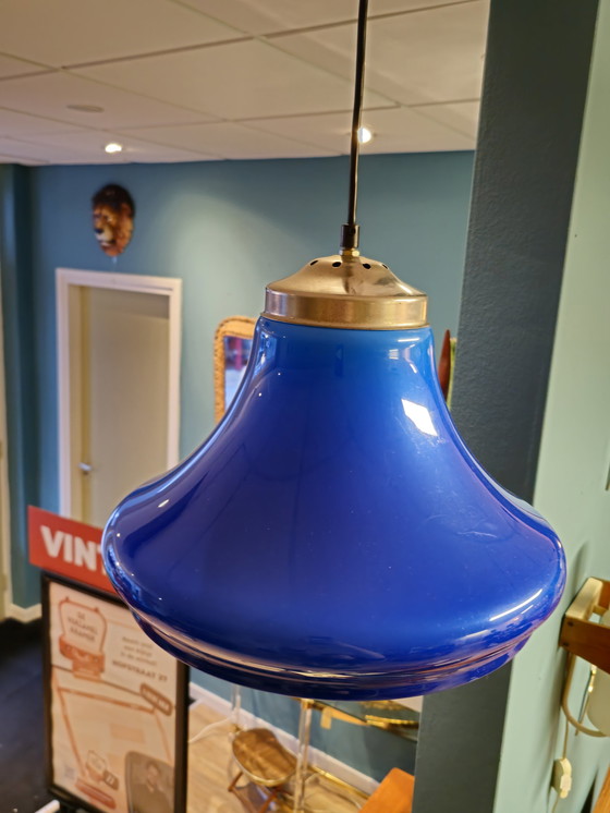 Image 1 of Vintage Blauwe Hanglamp Plafondlamp Kunststof 