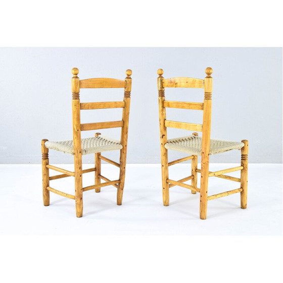 Image 1 of Paar vintage lage stoelen van hout en touw