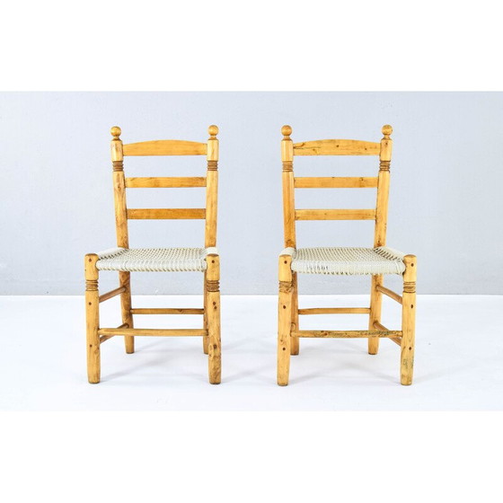 Image 1 of Paar vintage lage stoelen van hout en touw