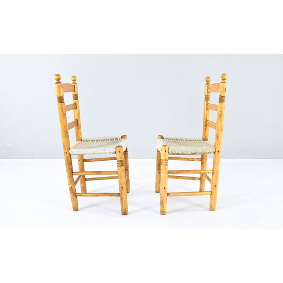 Image 1 of Paar vintage lage stoelen van hout en touw