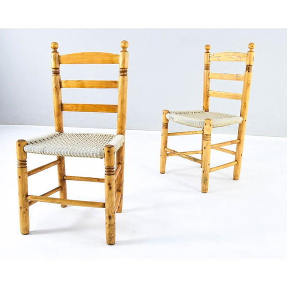Image 1 of Paar vintage lage stoelen van hout en touw