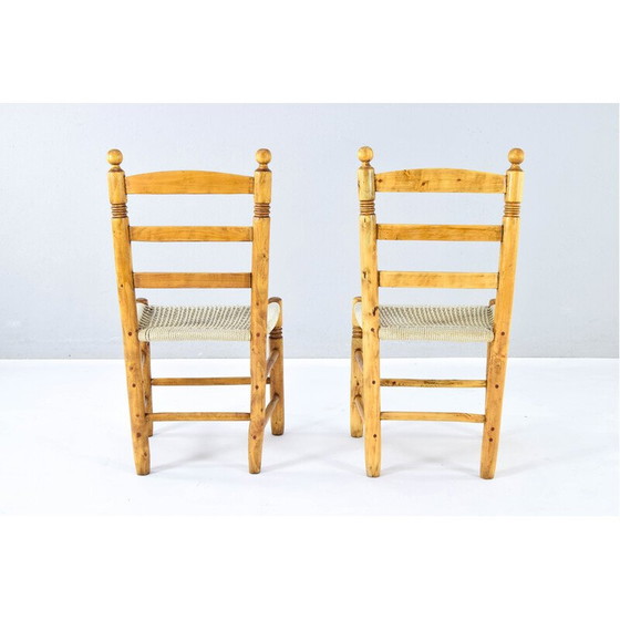 Image 1 of Paar vintage lage stoelen van hout en touw