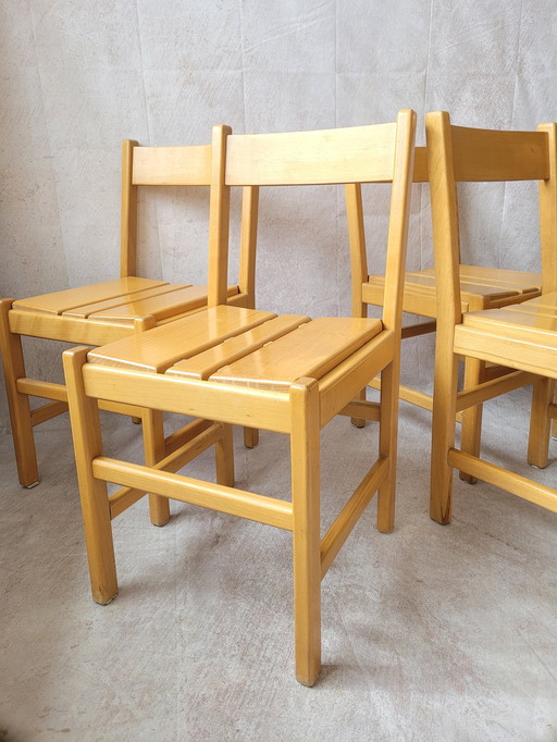 4x Vintage Beuken Stoelen