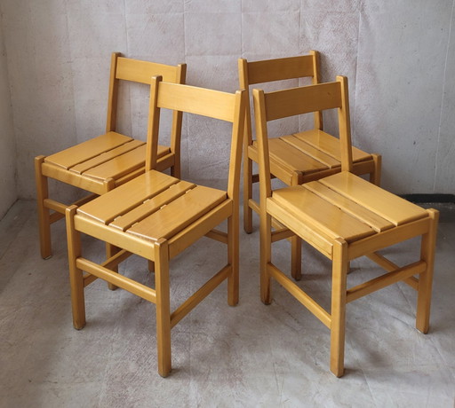 4x Vintage Beuken Stoelen