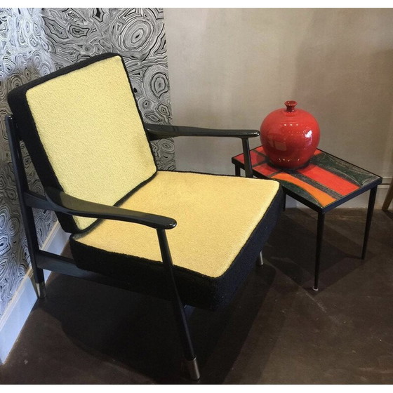 Image 1 of Vintage gele en zwarte fauteuil - jaren 1960