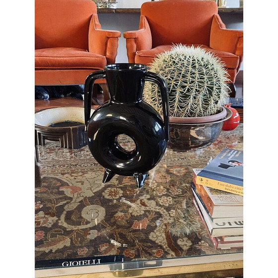 Image 1 of Vintage vaas van organisch zwart keramiek, Frankrijk 1970