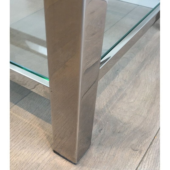 Image 1 of Paar vintage chromen bijzettafeltjes met glazen bladen, 1970