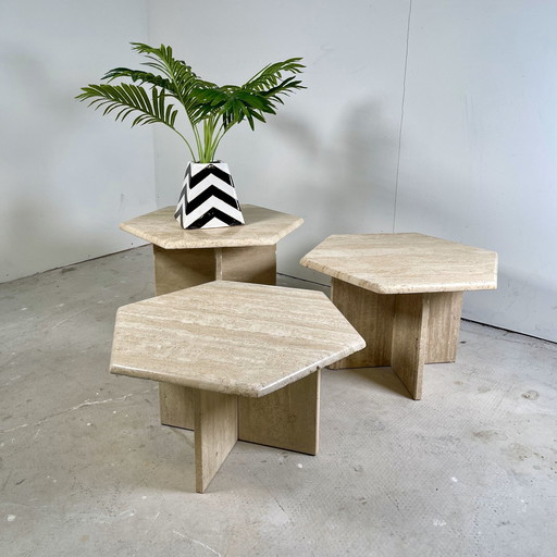 Sidetables Travertin Met Zeshoekig Blad