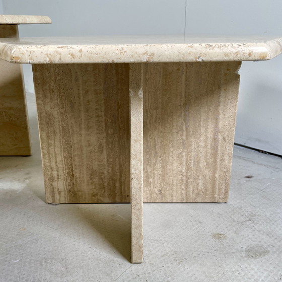 Image 1 of Sidetables Travertin Met Zeshoekig Blad