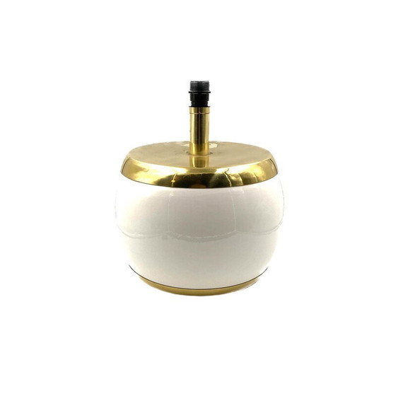 Image 1 of Vintage witte keramiek en messing lampenvoet, Italië 1970