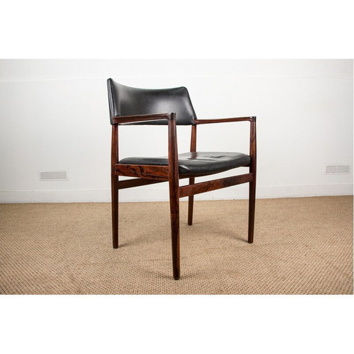 Vintage Deense fauteuil in rozenhout en leer van Erik Worts voor Soro Stolefabrik