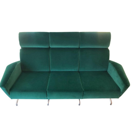 Vintage 3-zits fluwelen sofa van Guy Besnard, Frankrijk 1960