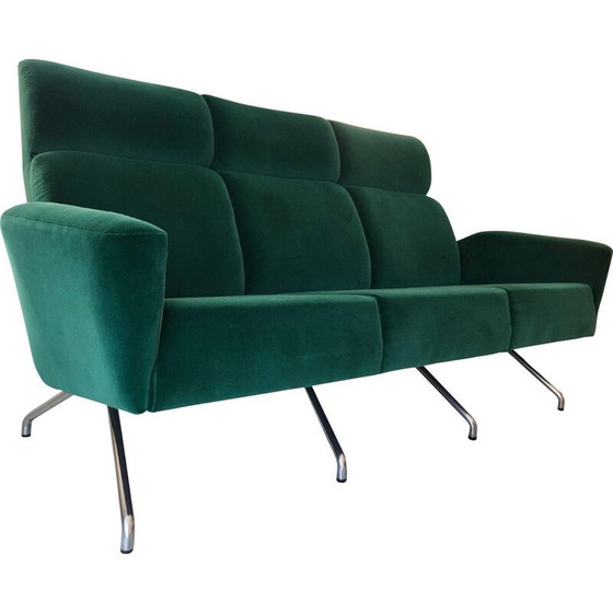 Image 1 of Vintage 3-zits fluwelen sofa van Guy Besnard, Frankrijk 1960