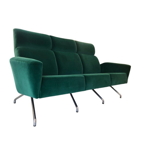 Image 1 of Vintage 3-zits fluwelen sofa van Guy Besnard, Frankrijk 1960