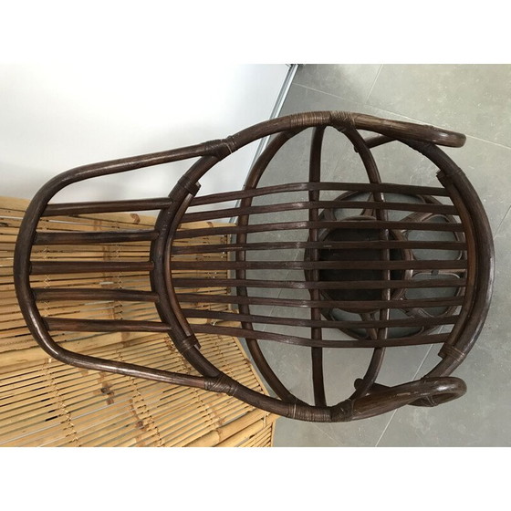 Image 1 of Vintage rotan draaifauteuil met kussen
