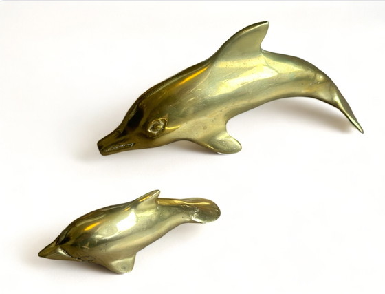 Image 1 of 2x Vintage brass messing dolfijnen jaren 70 decoratie