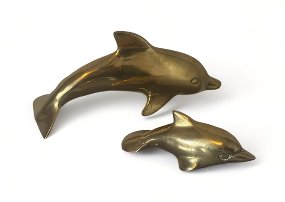 Image 1 of 2x Vintage brass messing dolfijnen jaren 70 decoratie